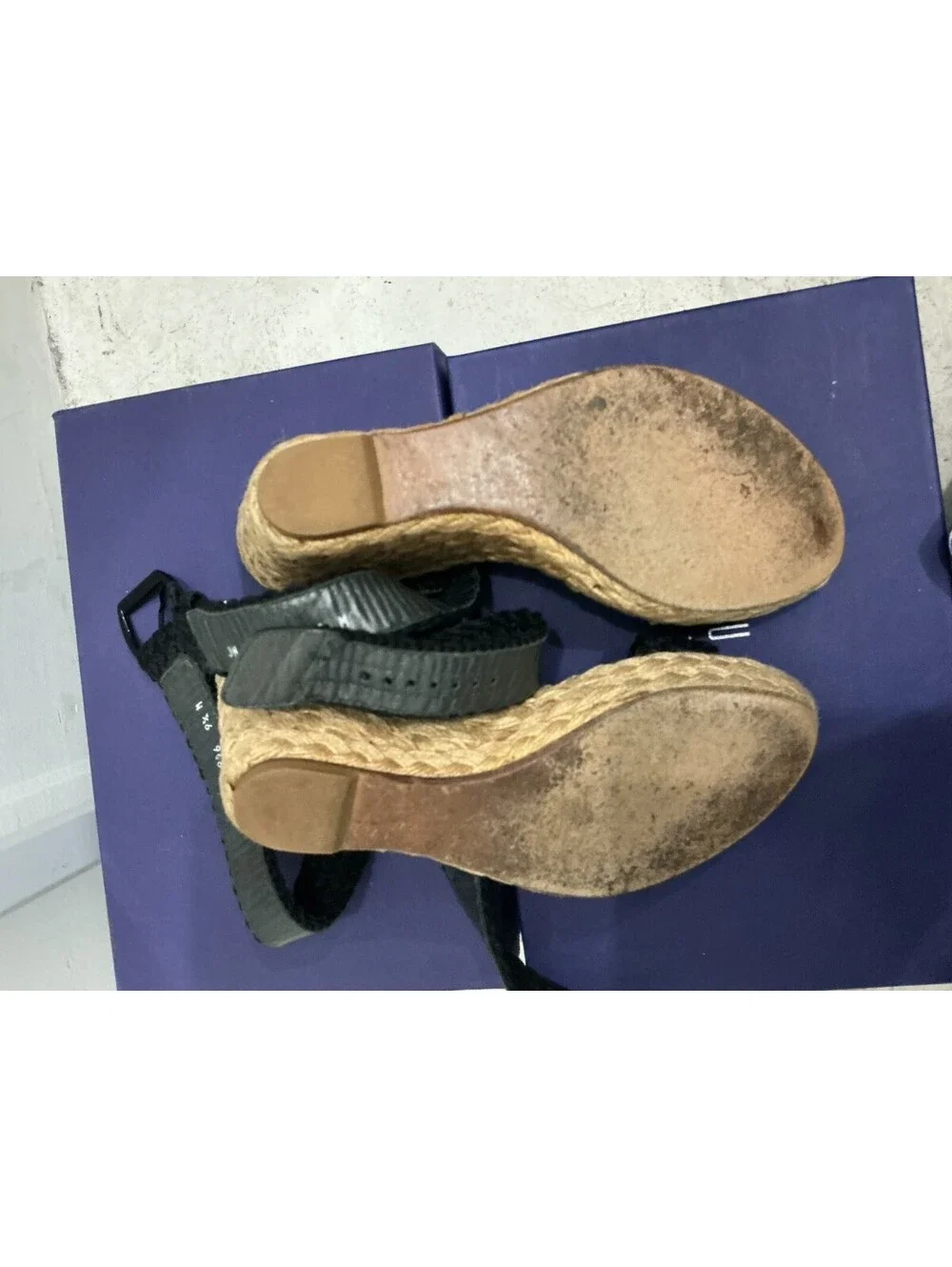 Stuart Weitzman Black Braided Espadrille Wedge Sandals